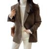 image:imageCHARTOU Womens Fall Winter Casual Business Blazer Jacket Woolen Tweed Pea Coat Office Notched Wool OvercoatCoffee