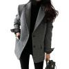 image:imageCHARTOU Womens Fall Winter Casual Business Blazer Jacket Woolen Tweed Pea Coat Office Notched Wool OvercoatGrey