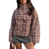 image:imageCHARTOU Womens Plaid Cropped Pea Coat Wool Stand Collar Winter Trench Coat Fall Short JacketBurgundy