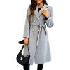 image:imageCHARTOU Womens Winter Wool Long Pea Coat Notch Lapel Double Breasted Classy Tweed Overcoat with BeltGrey