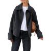 image:imageCHARTOU Womens Wool Blend Short Jacket Oversized Lapel Bottons Cropped Pea Coat Winter OutwearDark Grey