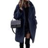 image:imageFuzzy Sherpa Fleece Jacket Women Winter Coat Lapel Warm Trench Coat Teddy Button Down Sherpa CoatNavy