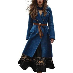 image:imageCHARTOU Long Wool Coat for Women Winter Elegant Double Breast Trench Pea Coat OvercoatsBlue