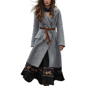 image:imageCHARTOU Long Wool Coat for Women Winter Elegant Double Breast Trench Pea Coat OvercoatsGrey