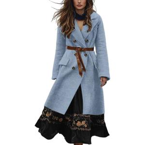 image:imageCHARTOU Long Wool Coat for Women Winter Elegant Double Breast Trench Pea Coat OvercoatsLight Blue