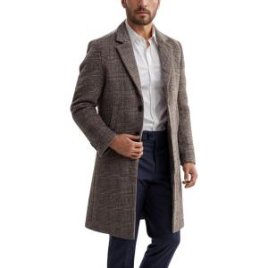 image:imageCHARTOU Men Casual Trench Coat Quilted Notched Collar Plaid Pea Coat Warm OvercoatCamel