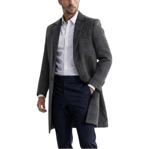 image:imageCHARTOU Men Casual Trench Coat Quilted Notched Collar Plaid Pea Coat Warm OvercoatGrey