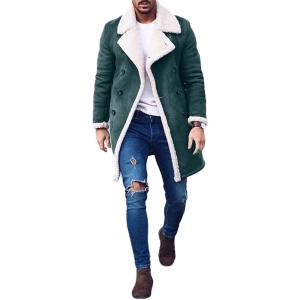 image:imageCHARTOU Mens Chunky Sherpa Fleece Double Breasted Faux Suede Jacket OvercoatGreen
