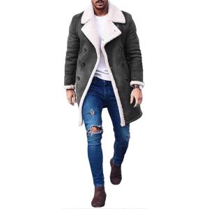image:imageCHARTOU Mens Chunky Sherpa Fleece Double Breasted Faux Suede Jacket OvercoatGrey