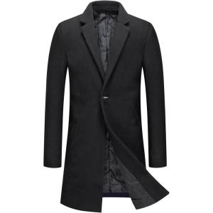 image:imageCHARTOU Mens Thicken 1 Button Quilted Peacoat Windproof Wool Coat OvercoatBlack