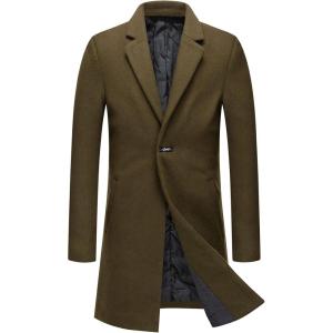 image:imageCHARTOU Mens Thicken 1 Button Quilted Peacoat Windproof Wool Coat OvercoatBrown