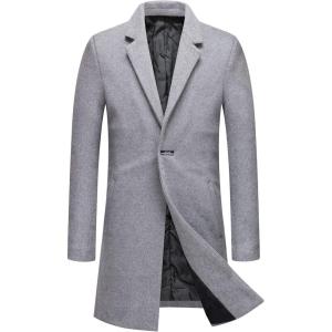 image:imageCHARTOU Mens Thicken 1 Button Quilted Peacoat Windproof Wool Coat OvercoatGrey