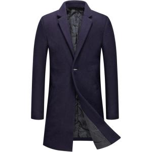 image:imageCHARTOU Mens Thicken 1 Button Quilted Peacoat Windproof Wool Coat OvercoatNavy