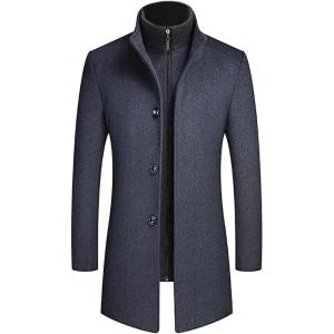 image:imageCHARTOU Mens Thicken Stand Collar Button Up Quilted Wool Pea Coat Overcoat with Detachable VestGrey