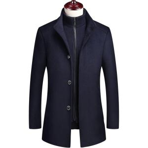image:imageCHARTOU Mens Thicken Stand Collar Button Up Quilted Wool Pea Coat Overcoat with Detachable VestNavy