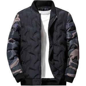 image:imageCHARTOU Mens Winter Thicken Zip Up Windproof Quilted Coat Bomber Jacket OvercoatBlack