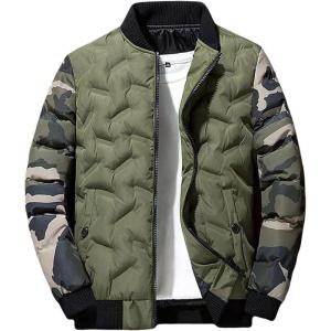 image:imageCHARTOU Mens Winter Thicken Zip Up Windproof Quilted Coat Bomber Jacket OvercoatGreen