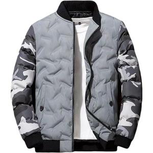 image:imageCHARTOU Mens Winter Thicken Zip Up Windproof Quilted Coat Bomber Jacket OvercoatGrey