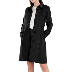 image:imageCHARTOU Slim Wool Coat for Women Trenchcoat Peacoat Woolen Trench Coat Long Winter Coat Single Breasted OvercoatBlack