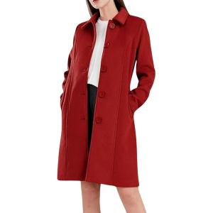 image:imageCHARTOU Slim Wool Coat for Women Trenchcoat Peacoat Woolen Trench Coat Long Winter Coat Single Breasted OvercoatRed