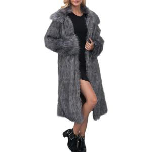 image:imageCHARTOU Warm Long Faux Fur Coat Women Winter Jacket Fluffy Fur Jacket Snow Fuzzy Long Sleeve Overcoat PocketsGrey