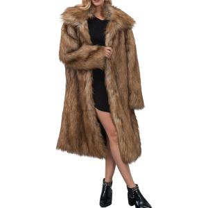 image:imageCHARTOU Warm Long Faux Fur Coat Women Winter Jacket Fluffy Fur Jacket Snow Fuzzy Long Sleeve Overcoat PocketsKhaki
