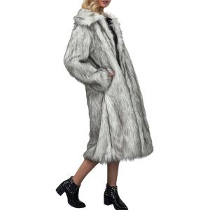 image:imageCHARTOU Warm Long Faux Fur Coat Women Winter Jacket Fluffy Fur Jacket Snow Fuzzy Long Sleeve Overcoat PocketsWhite B