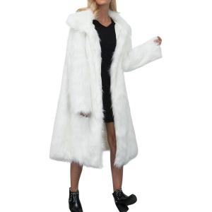image:imageCHARTOU Warm Long Faux Fur Coat Women Winter Jacket Fluffy Fur Jacket Snow Fuzzy Long Sleeve Overcoat PocketsWhite a