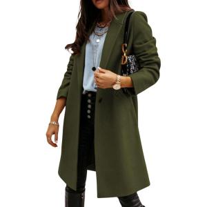 image:imageCHARTOU Women Casual 1 Button Mid Long Wool Trench Coat Jacket Peacoat Notched Lapel Pea Coat Winter OvercoatArmy Green