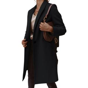 image:imageCHARTOU Women Casual 1 Button Mid Long Wool Trench Coat Jacket Peacoat Notched Lapel Pea Coat Winter OvercoatBlack