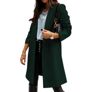 image:imageCHARTOU Women Casual 1 Button Mid Long Wool Trench Coat Jacket Peacoat Notched Lapel Pea Coat Winter OvercoatBlackish Green
