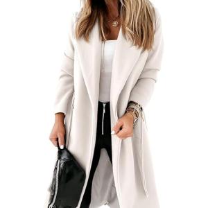 image:imageCHARTOU Women Casual Long Trench Coat Open Front Wool Coat Winter Jacket Peacoat Lapel Collar Overcoat with BeltWhite