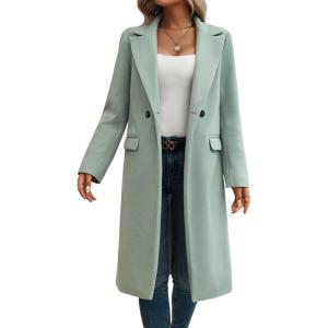 image:imageCHARTOU Women Elegant Lapel Tweed Pea Coats Trench Long Wool Double Breasted Casual Office Overcoat WinterPea Green