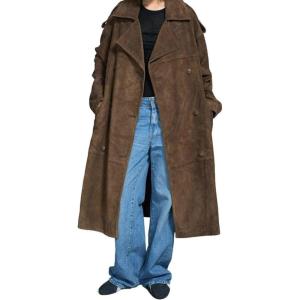image:imageCHARTOU Women Faux Suede Long Winter Coats Oversized Lapel Collar Button Down Jacket Overcoat with BeltBrown