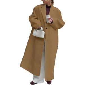 image:imageCHARTOU Women Long Winter Jacket Wool Pea Coat Barrel Sleeve Loose Duster Coat Trench OvercoatCamel