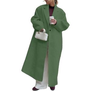 image:imageCHARTOU Women Long Winter Jacket Wool Pea Coat Barrel Sleeve Loose Duster Coat Trench OvercoatGreen