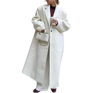 image:imageCHARTOU Women Long Winter Jacket Wool Pea Coat Barrel Sleeve Loose Duster Coat Trench OvercoatWhite