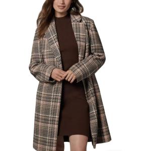 image:imageCHARTOU Women Long Wool Houndstooth Pea Coat Fall Winter Notched Lapel Double Breasted Trench OvercoatMulticolour
