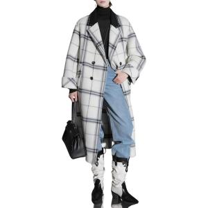 image:imageCHARTOU Women Long Wool Plaid Pea Coat Winter Notched Lapel Double Breasted Warm Trench OvercoatWhite