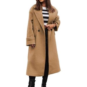 image:imageCHARTOU Women Loose Long Wool Coat Notched Lapel Peacoat Woolen Jacket Winter Warm Overcoat Pea Coat Trench CoatKhaki