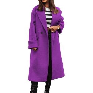 image:imageCHARTOU Women Loose Long Wool Coat Notched Lapel Peacoat Woolen Jacket Winter Warm Overcoat Pea Coat Trench CoatPurple