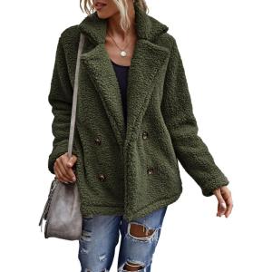 image:imageCHARTOU Women Oversized Fluffy Sherpa Fleece Jacket Teddy Bear Coat Winter Warm Faux Shearling OvercoatArmy Green