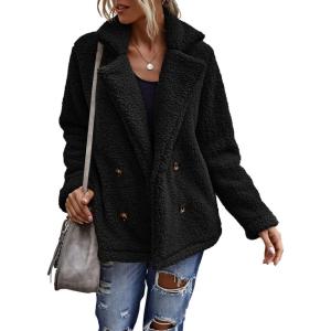 image:imageCHARTOU Women Oversized Fluffy Sherpa Fleece Jacket Teddy Bear Coat Winter Warm Faux Shearling OvercoatBlack