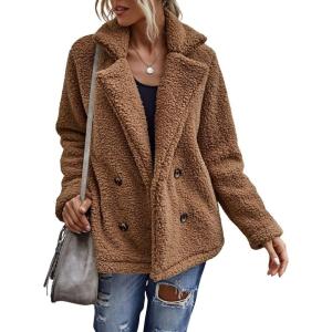 image:imageCHARTOU Women Oversized Fluffy Sherpa Fleece Jacket Teddy Bear Coat Winter Warm Faux Shearling OvercoatCamel