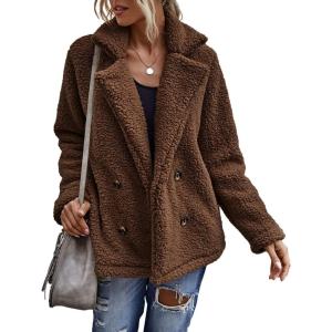 image:imageCHARTOU Women Oversized Fluffy Sherpa Fleece Jacket Teddy Bear Coat Winter Warm Faux Shearling OvercoatCoffee
