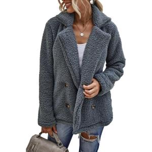 image:imageCHARTOU Women Oversized Fluffy Sherpa Fleece Jacket Teddy Bear Coat Winter Warm Faux Shearling OvercoatDark Grey