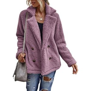 image:imageCHARTOU Women Oversized Fluffy Sherpa Fleece Jacket Teddy Bear Coat Winter Warm Faux Shearling OvercoatPink Purple