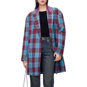 image:imageCHARTOU Women Plaid Long Winter Coats Wool Blend Loose Fit Dressy Lady Jacket Trench Coat OutwearBlue
