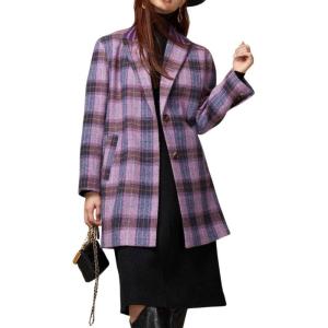 image:imageCHARTOU Women Plaid Long Winter Coats Wool Blend Loose Fit Dressy Lady Jacket Trench Coat OutwearPurple