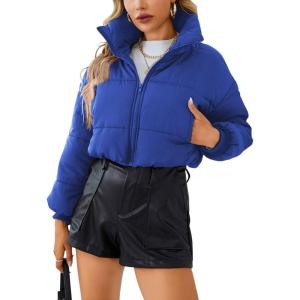 image:imageCHARTOU Women Short Cropped Puffer Jacket Parka Warm Quilted Bomber Jacket Coat Crop OvercoatBlue